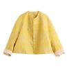 Design Sense Yellow Jacquard Crew Neck Jacket Women's Spring and Autumn New Retro Elegant Top