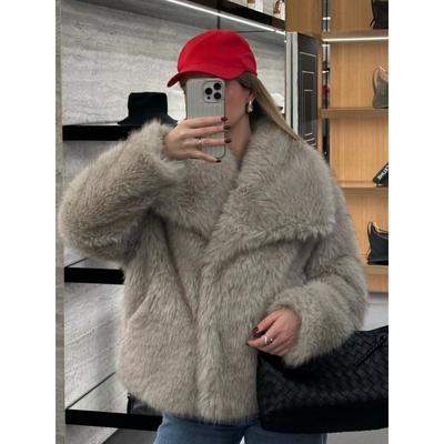 Winter New Women's European and American Fashion Loose Lapel Coat