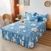 Floral Printed Double Lace Bed Skirt Three-piece Set Bedsheet Pillowcase  for Kids Adults Bedroom