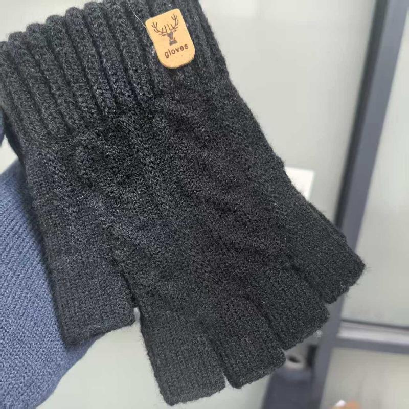 Half-finger camel wool warm gloves thickened unisex autumn and winter dew finger cold-proof gloves