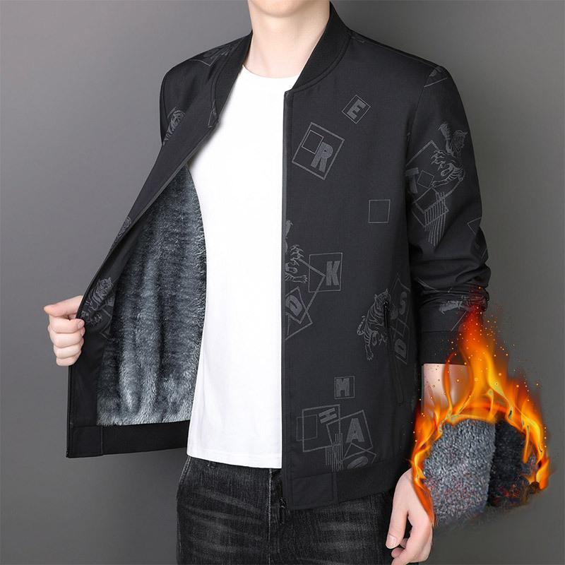 Spring and Autumn Men's Middle-aged and Elderly Business Casual Baseball Jersey Breathable Velvet Thermal Slim Baseball Collar Jacket Jacket
