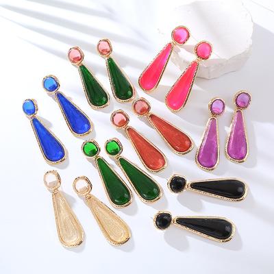 Geometric Ear Resin Earrings Fashion Style Drop-Shaped Earrings Long Color Studs
