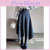 Womens Spring High Waist Gray Striped Midi Skirt With Splicing Design For Casual Wear