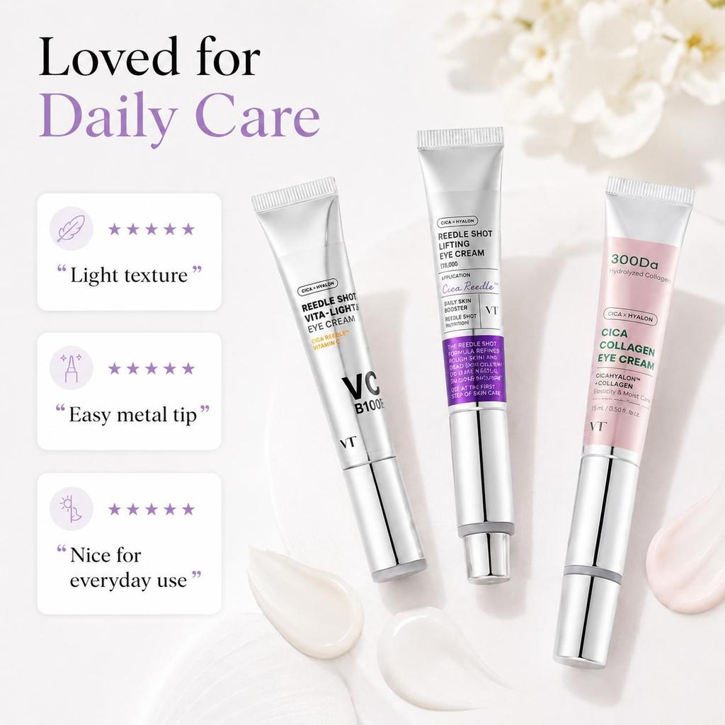VT Cica Collageen/Reedle Shot Lifting/Riddle shot Vita-Licht Oogcrème 15ml