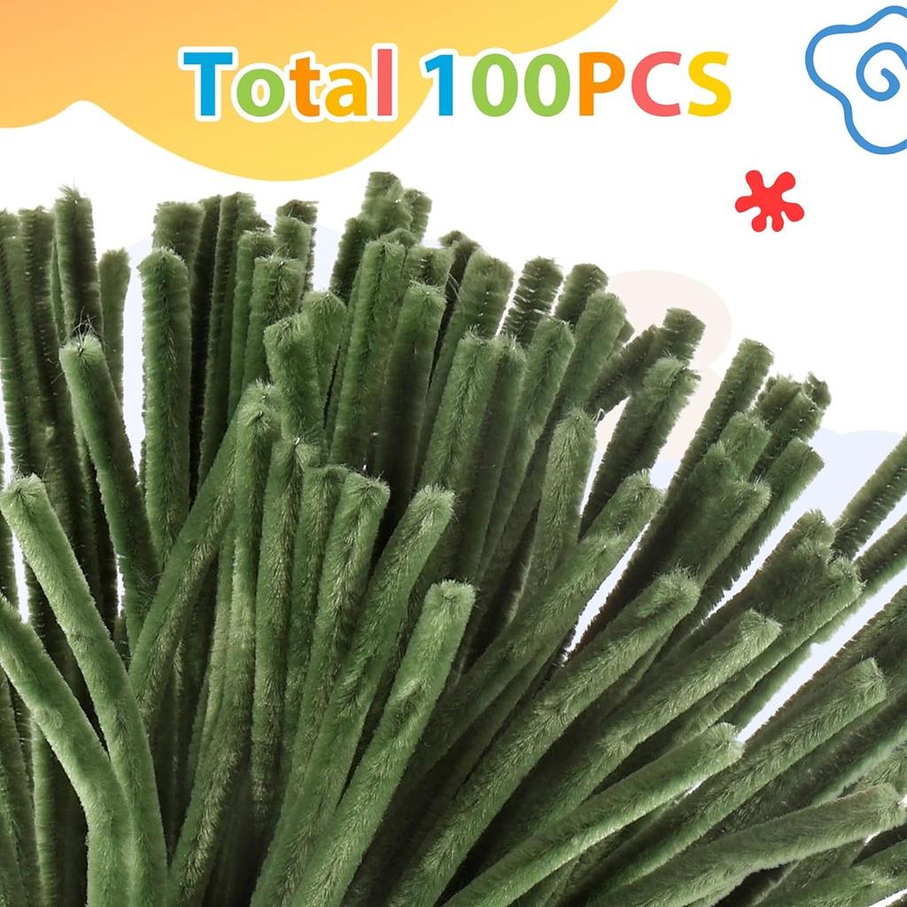 100 Pieces Pipe Cleaners Chenille Stem, Green Color Pipe Cleaners Set for Pipe Cleaners DIY Arts , Chenille Stems Pipe Cleaners