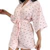 Women's Cloud Cotton Print Kimono Bathrobe - Bubble Gauze, Spring/Autumn Wear, European/American Style.