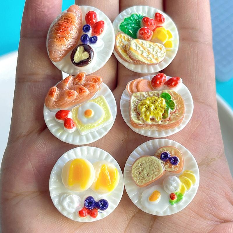 6Pcs/Set Doll House Scene Ornaments Diy Miniature Landscape Fairy Garden Decors Accessories Dollhouse Mini Dim Sum Platter