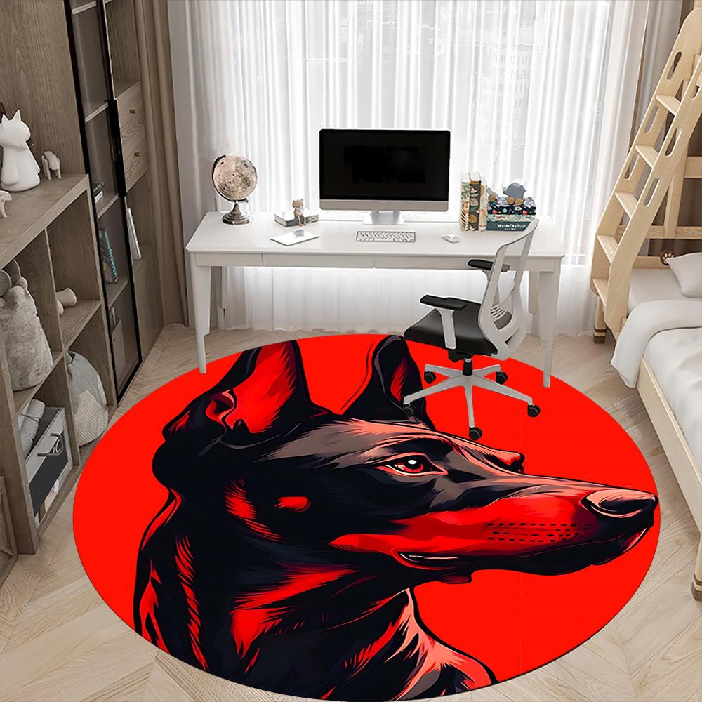 1pc Doberman, Portrait Office Round Area Rug, Mat Suitable ForOffice, Under Office Chairs Bedroom Living Room Home Decor, Room Deco
