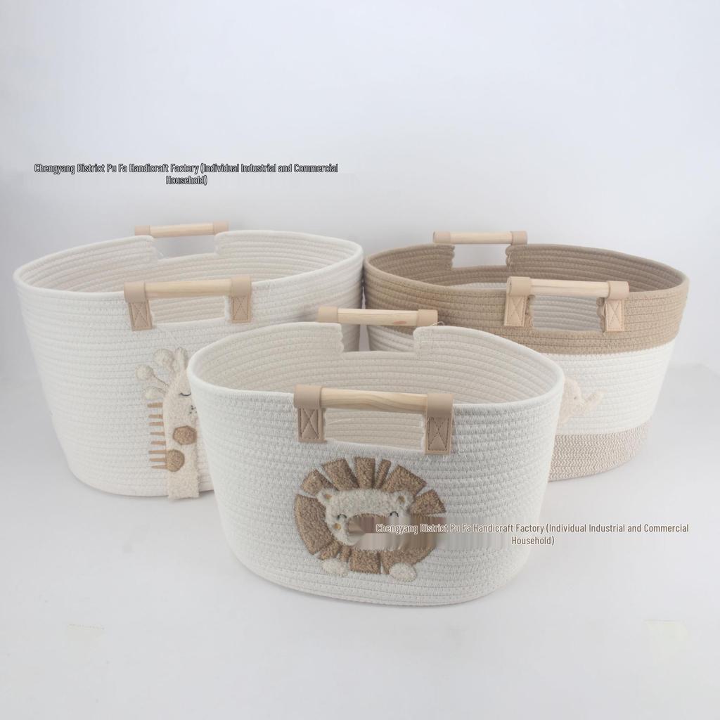 Cartoon Cotton Woven Storage Basket for Toys, Snacks, or Laundry