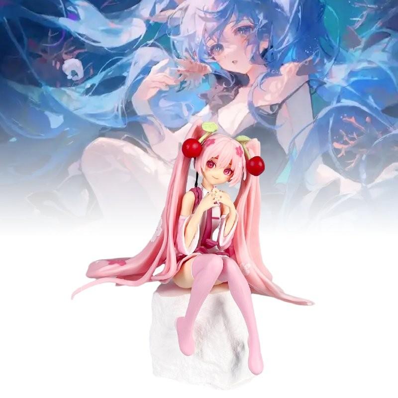 Adorable Vocaloid Miku Hatsune Sitting Pose Cherry Blossom Pvc Figure Model For Collectors