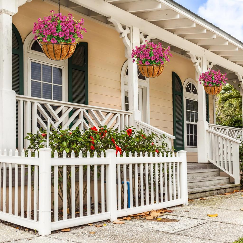 SOMYTING Artificial Azalea Flowers Outdoor 8 Bundles Fake Flowers Faux Plastic Eucalyptus Plants UV Resistant Silk Flower Shrubs for Garden Porch