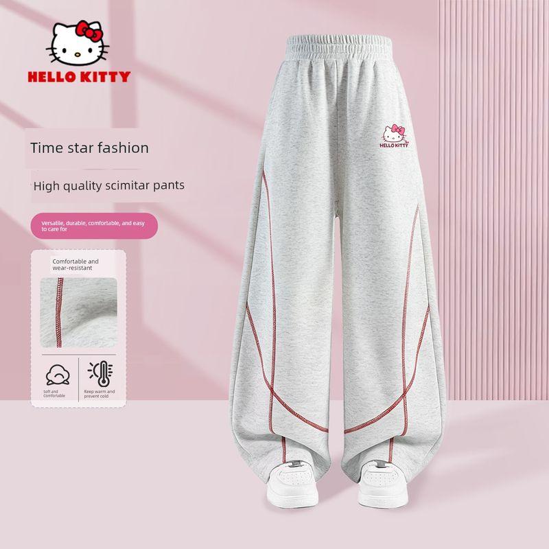 Hellokitty Girls' Pants Spring and Autumn 2026 New Pink Children's Scimitar Sweatpants Girls' Wide-Leg Pants