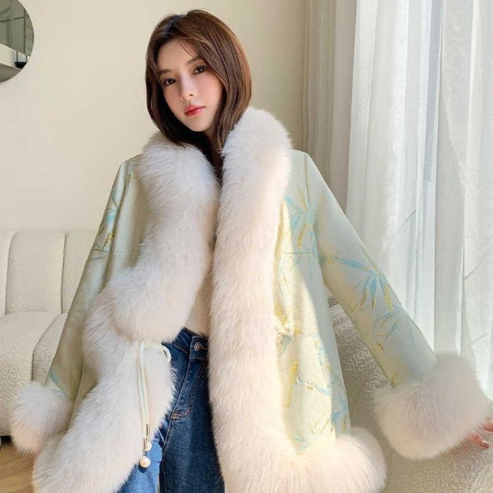 Satin National Style Buckle Imitation Fox Fur Coat Women's Young Fur Coat Winter New