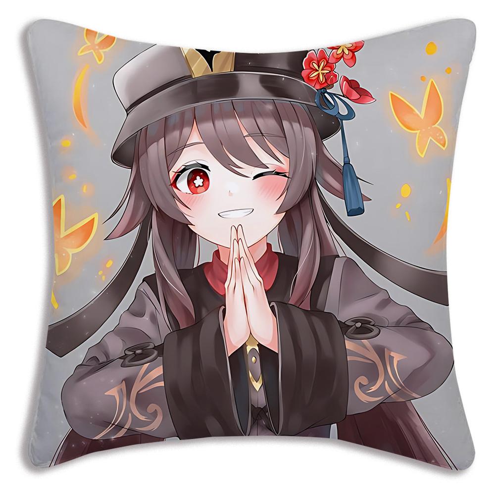 Anime Genshin Impact Pillow Covers Cartoon Sofa Decorative Home Double-Sided Printing Short Plush Cute Cushion Cover