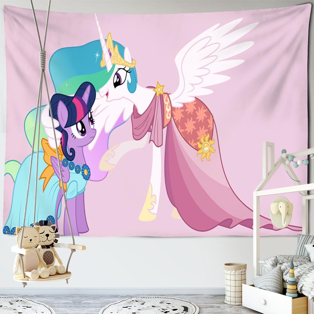 Renkli Karikatür Unicorn Goblen Duvar Askısı Kawaii Hippie Tapiz Kız Yurdu Estetik Odası Ev Dekoru