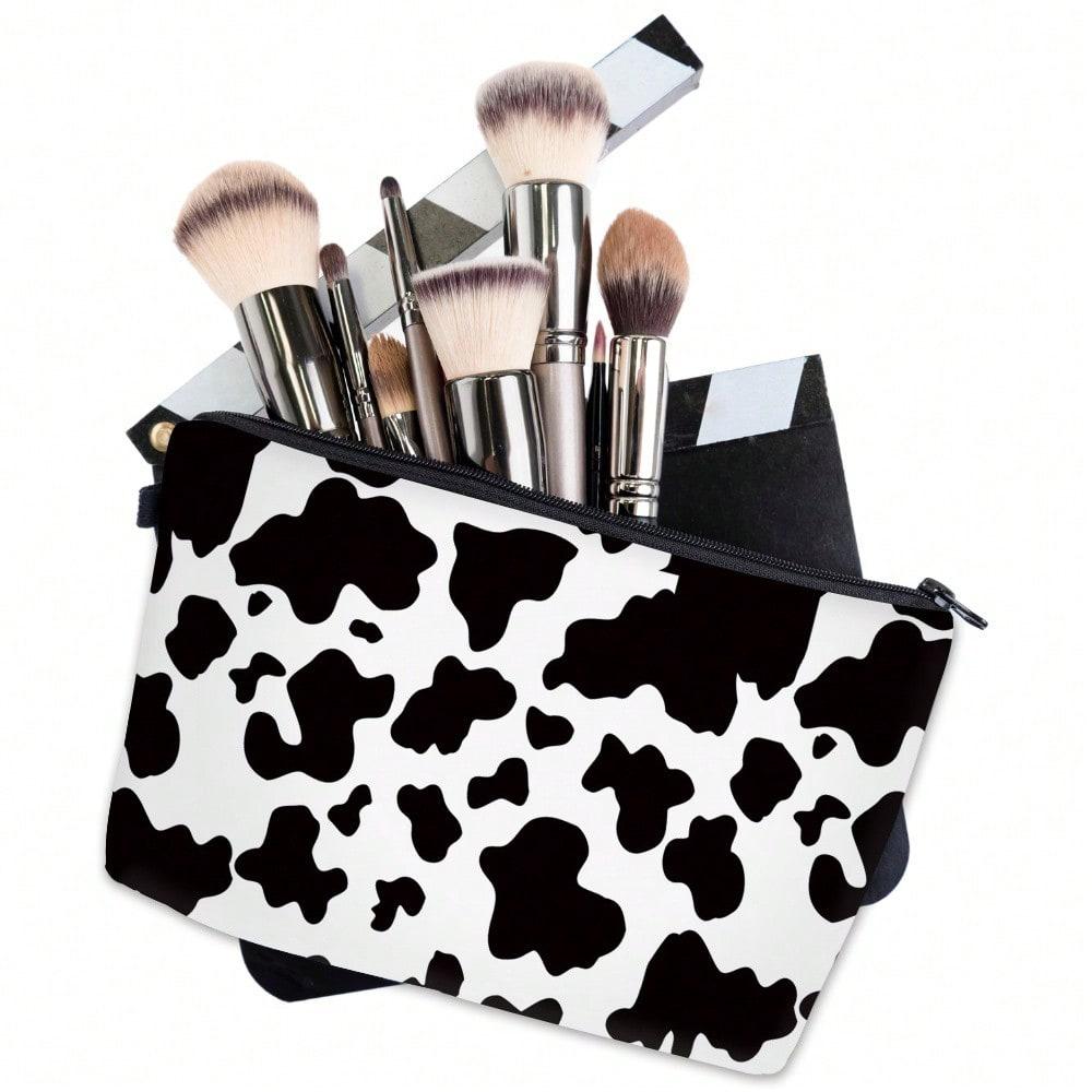 1pcs Fashionable Cowhide Polyester Makeup Bag With Zipper, Portable Toiletries And Storage Bag, A Must-Have Holiday Gift For Travel