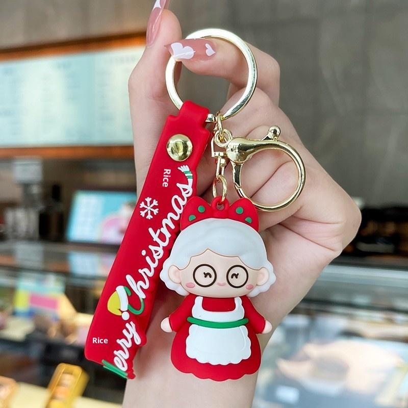 Creative Cute Christmas Keychain Santa Claus Snowman Elk Christmas Tree Pendant Cartoon Couple Car Backpack Hanging Decoration A8