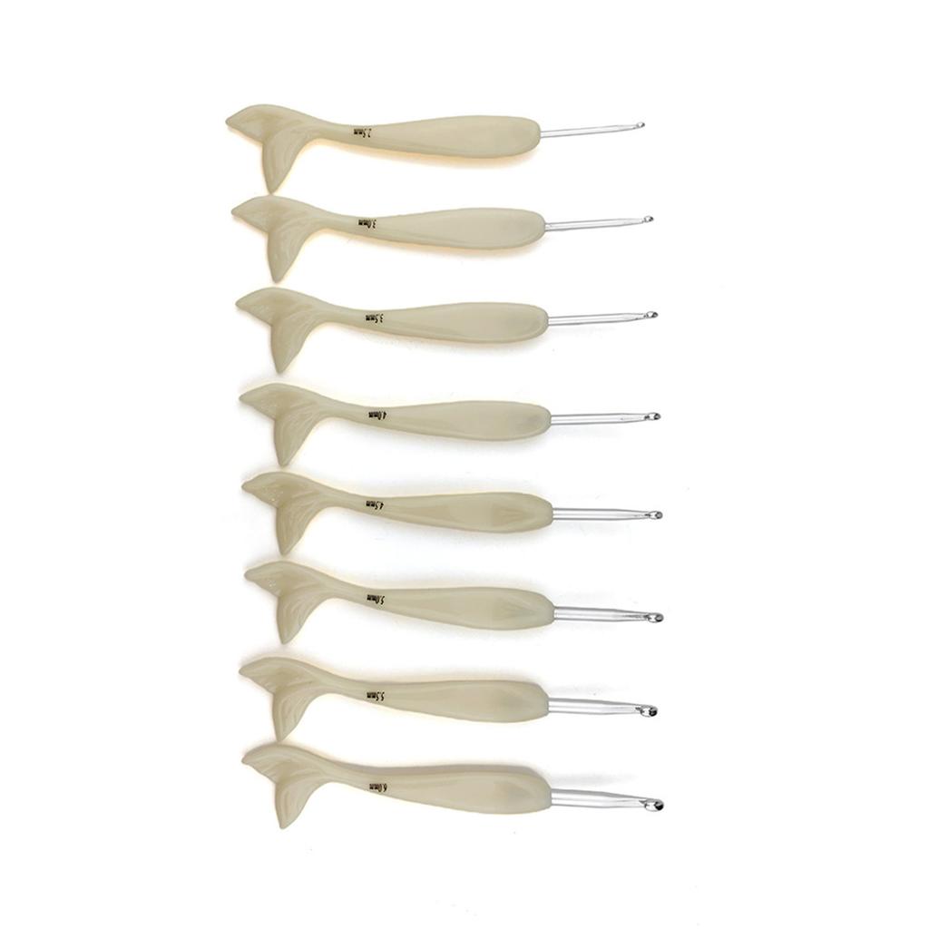 8Pcs Aluminum Crochet Hook Fish Tail Handle Crochet Hook 2.5mm-6.0mm for Beginner Knitting Sweater Scarves Bag Socks Hat