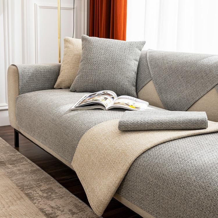 Japanese Hemp Feeling Living Room Fabric Sofa Cushion Universal In All Seasons Solid Color Cushion Cloth Cover Cloth Towel Non-Slip Backrest Cover