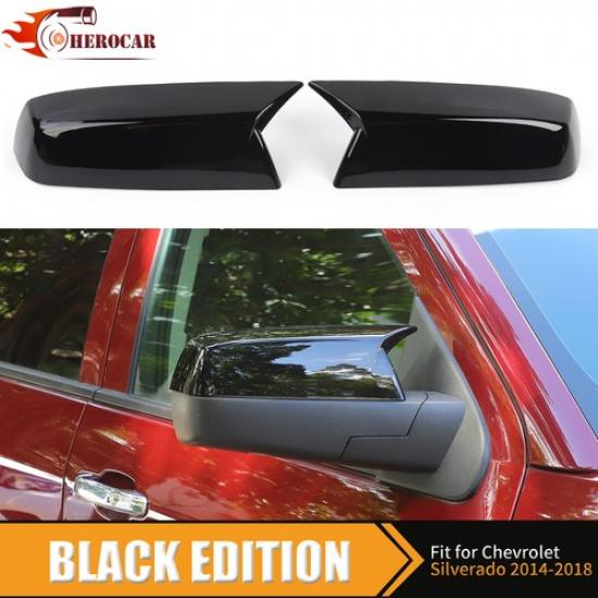 2X Glosy Black Side Mirror Cover For Chevy Silverado GMC Sierra 2014-18 Exterior