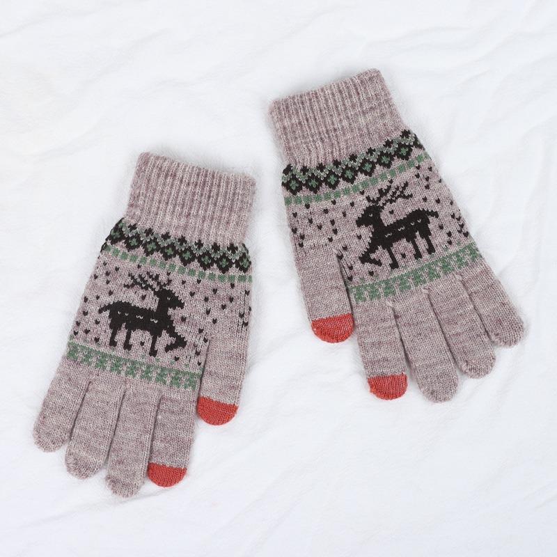 Iwarm love warm Christmas deer wool plush gloves couple autumn and winter knitted warm touch screen gloves women