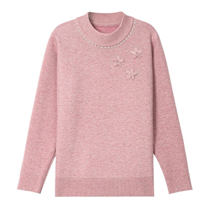 Mom's Winter Knit Sweater with Velvet Lining, Perfect for Middle-Aged & Elderly Women, Cozy 60+ Base Layer Top