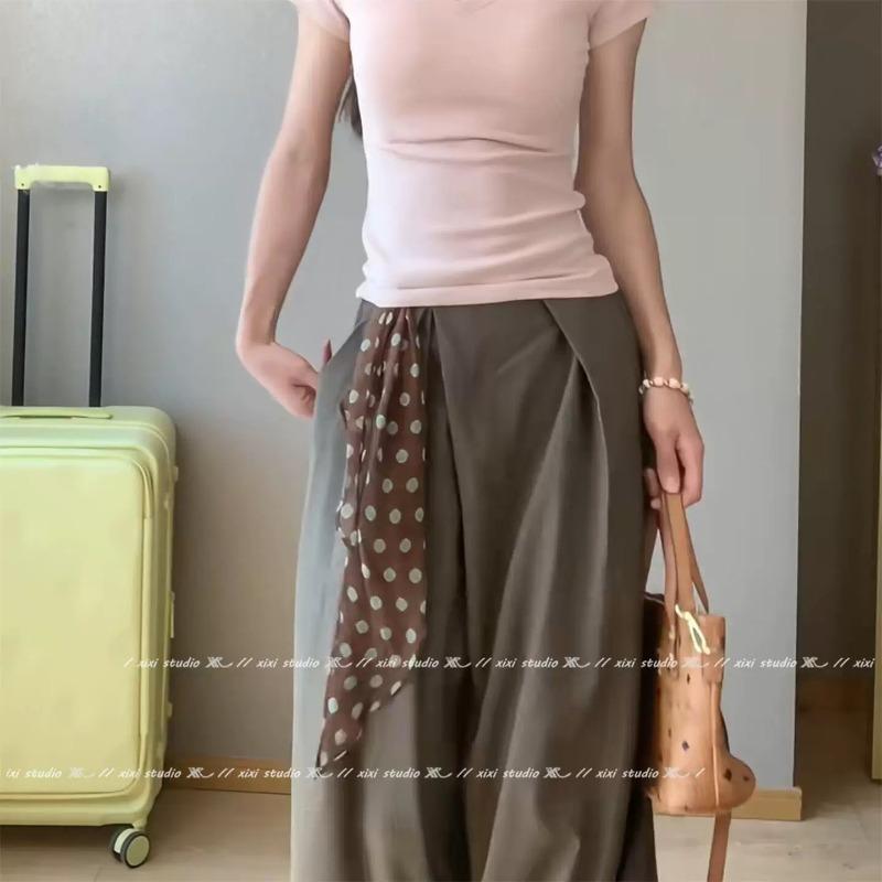 French Brown Polka Dot Long Scarf for Women's Fashion Accessories, Neck Accessories, Headband, Long Ribbon