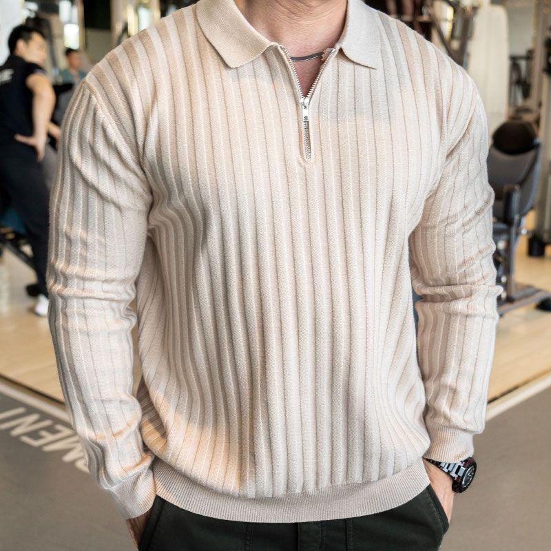 Pánské pletené polo tričko 2025 - Módní trend podzim/zima, Sportovní ležérní základní vrstva