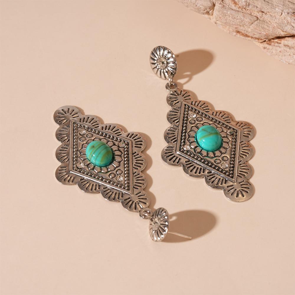 Turquoise Bohemian Turquoise Earrings Green Water Drop Pearl Ear Studs  Lady Gifts
