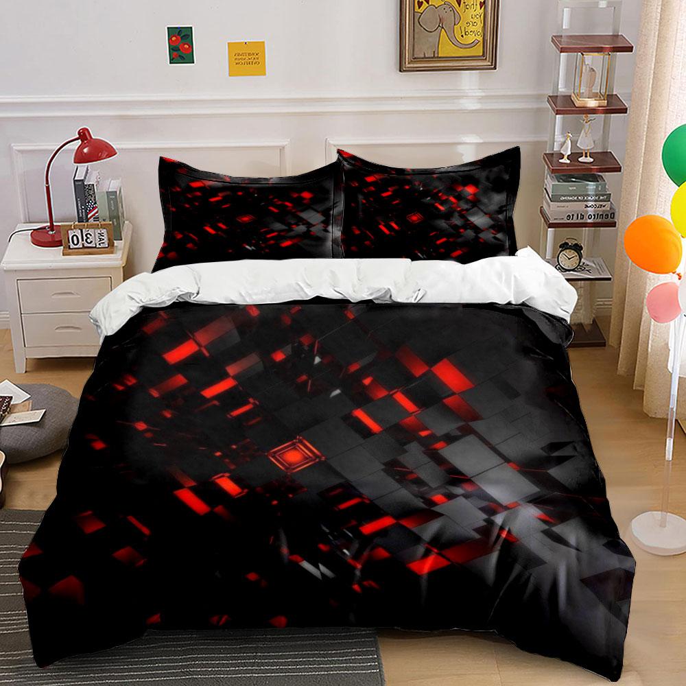 3Pcs Futuristic 3D Geometric Bedding Set with Neon Light Print,Soft Duvet Cover  2 Pillowcases,Modern Techno Style Bedroom Decor