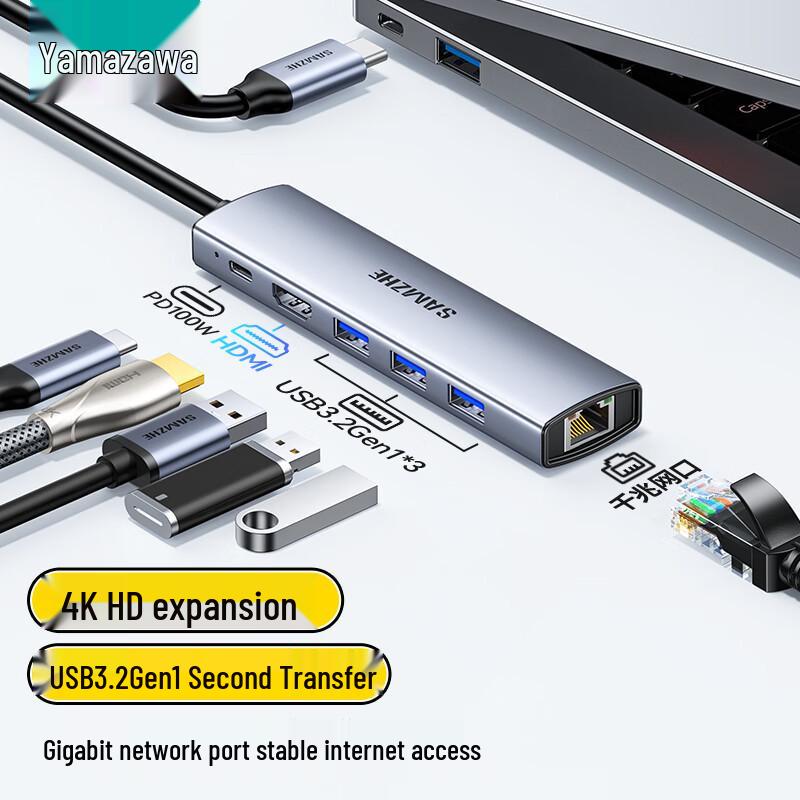 ShanZe 6-in-1 Type-C Dock: 4K HD, Gigabit Ethernet, Multi-Port USB Expander Hub