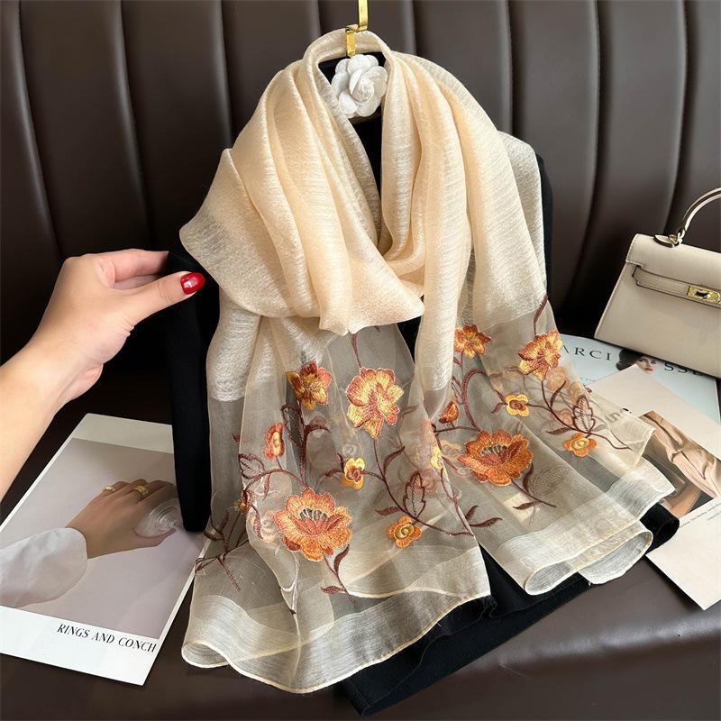 Silk Handmade Embroidered Scarf: New Mulberry Silk Autumn/Winter Shawl, Elegant & Versatile.
