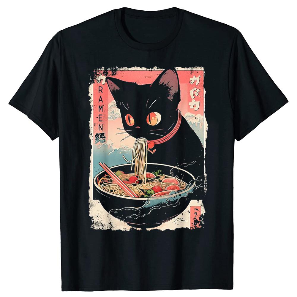 

Watercolorful Cat Ramen Noodle Japanese Anime TShirt Clothing Fashion T Shirts Cotton Short Sleeve Oversized Loose Tshirt Top... 5XL різнокольоровий