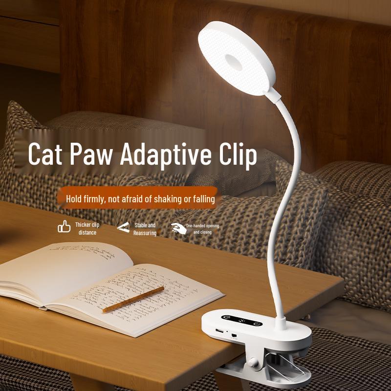 Dimmable Clip-on Desk Lamp, Eye Protection, Dual Use (Plug-in/Battery), for Bedside, Children's Study, and Dormitory Reading.