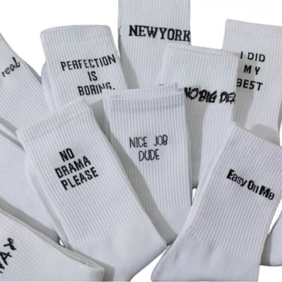 New Women Letter Jacquard Series White Cotton Socks Street Sports Hip Hop Fashion Men Unisex Sokken Dropship