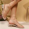New Style Transparent High Heel Sandals European American Sexy Square Toe Ankle Strap Clear Crystal Heels Sandals Zapatos Mujer