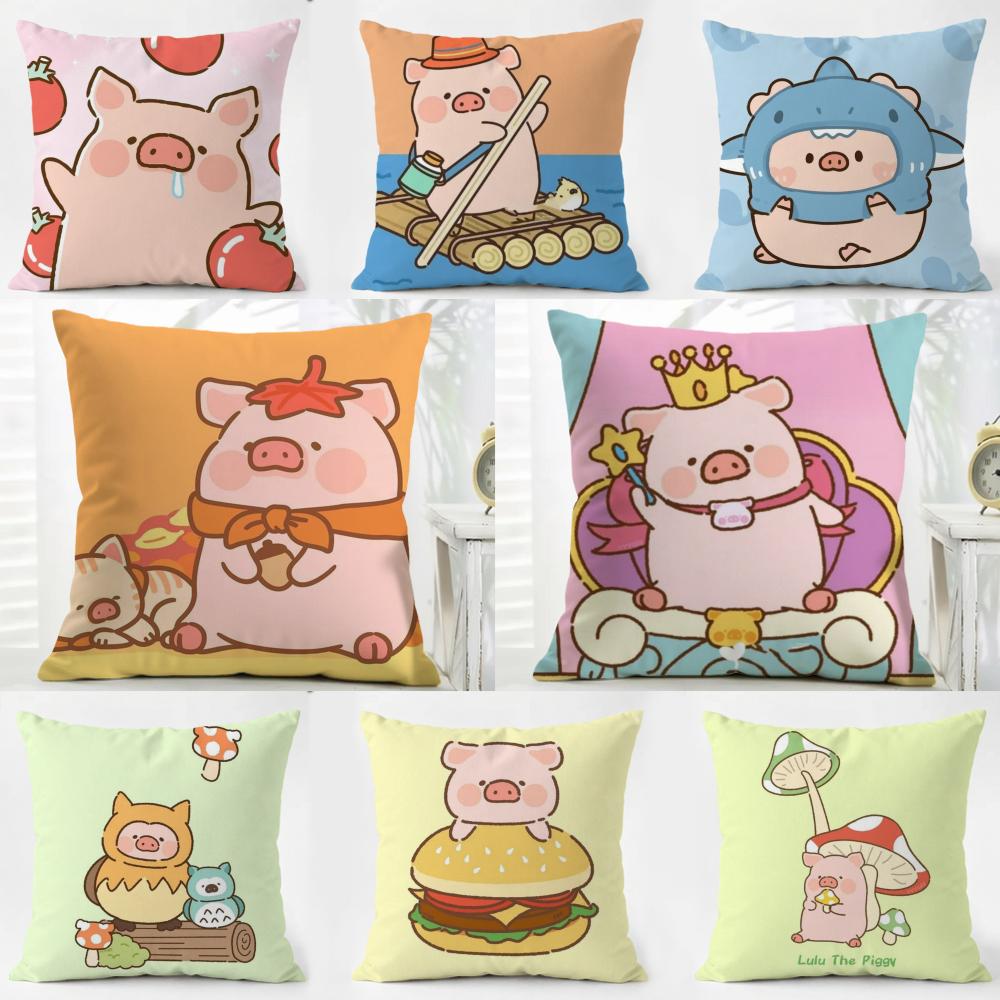 Cartoon LLulu Pig Pink Cushion Cover Iceland Washable Linen Soft for Daily Sofa Bed Home Room Decor