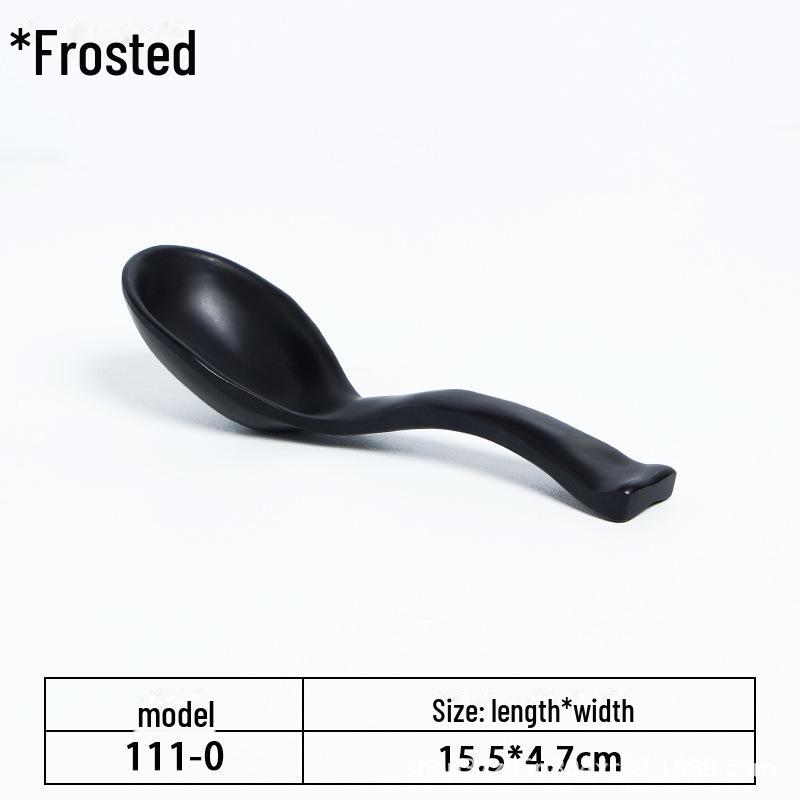 A5 Black Matte Melamine Long Handle Soup Spoon - Food Grade Porcelain Imitation for Restaurants, Hotels, and Hot Pots.