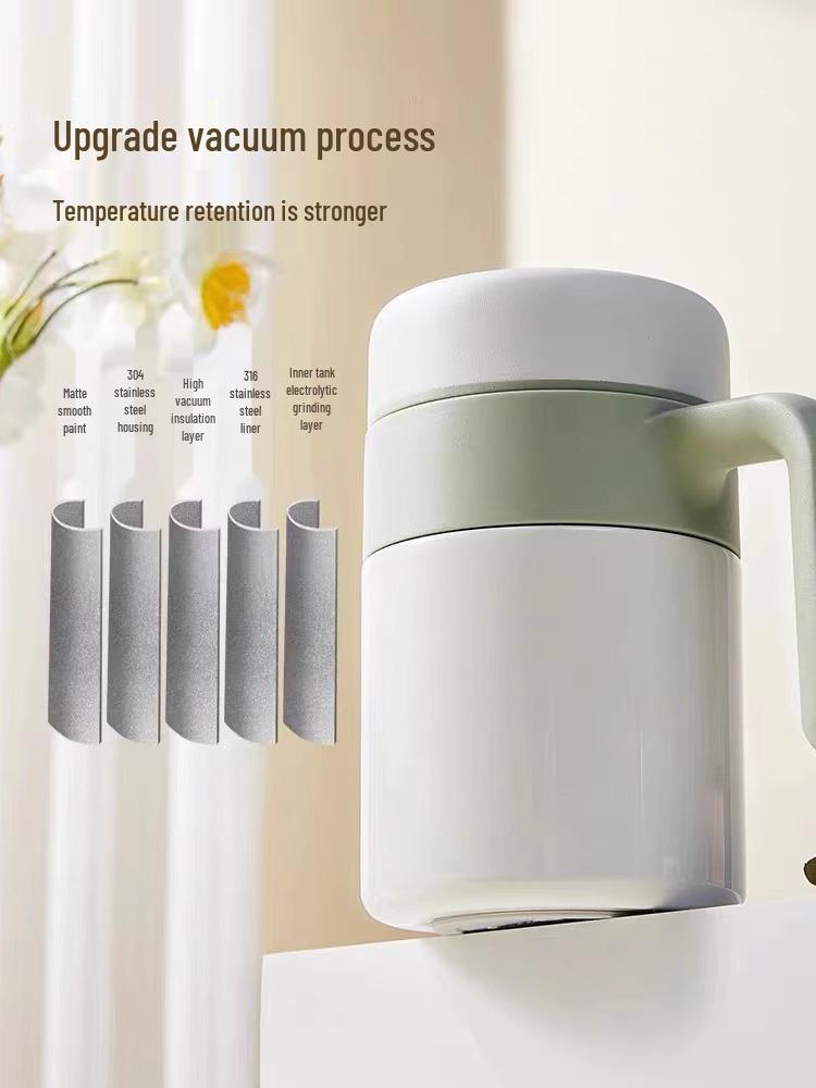 316 Stainless Steel Office Thermos Mug with Handle for Tea Separation, Suitable for Men and Women
