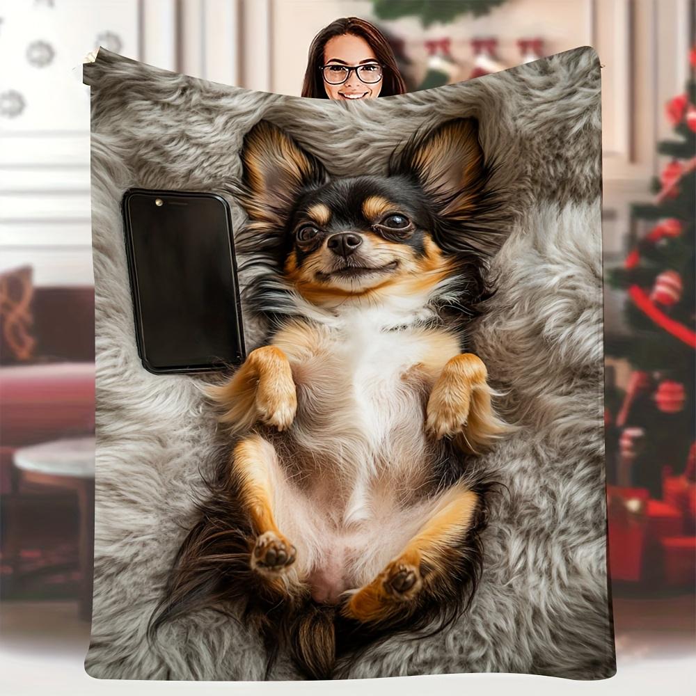 

Chihuahua Print Fluffy Blanket , Warm and comfortable throw blanket sofa bed sofa camping trip, the best gift. 75x90cm