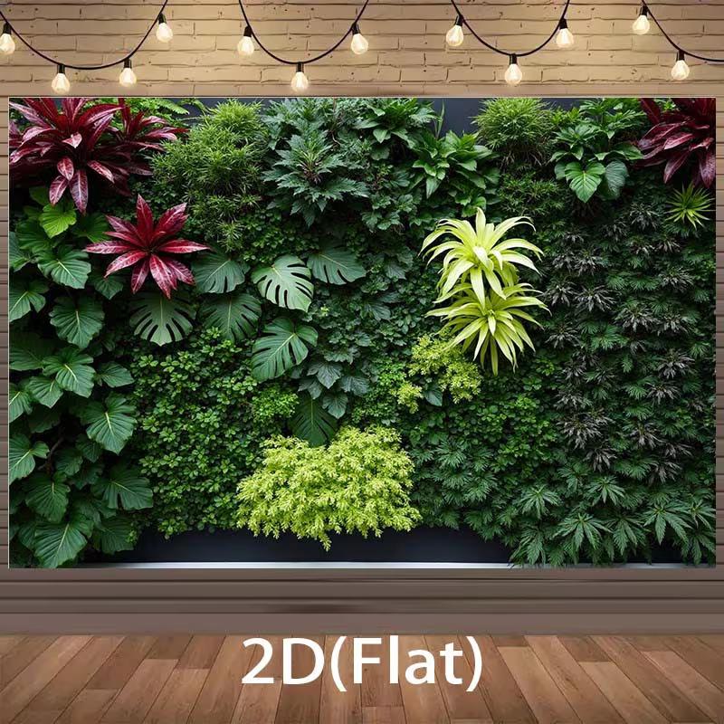 

2D Tropical Green Plant Wall Backdrop - Monstera Leaf Brick Wall Photography Background Banner for Party Decor 47.2x31.5inch/120*80cm