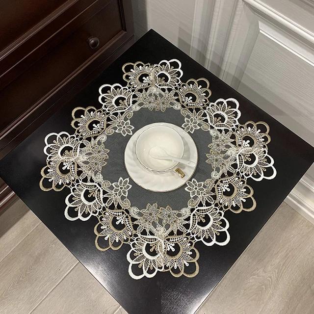Table Cloth Napkins Table Cover Tablecloth Cup Coffee Mats Placemats Disk Pad Prop Cover Lace Corner Lamp Retro Posing Tea Towel
