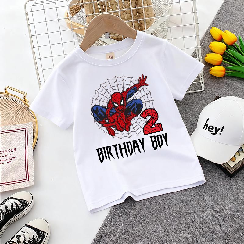 Spiderman Kids T-shirt,Teenager Birthday Number Print, Boy Cotton ShortSleeveTee,SummerSportStreetwear, Party & Game Gift