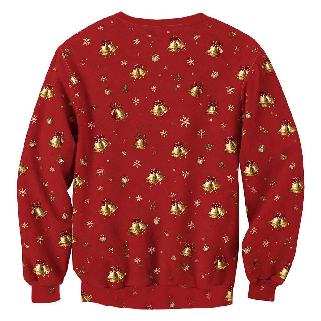Men's Christmas Print Neck Sweatshirt, Long Sleeve Holiday Pullover Top