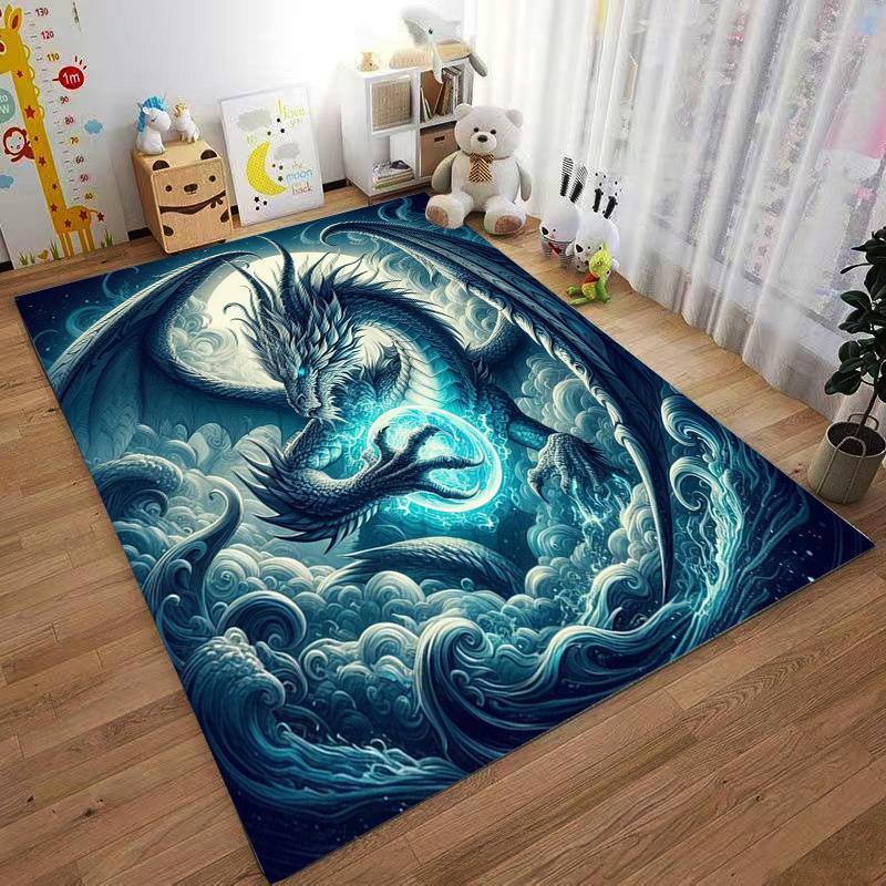 Dragon Carpet with Mystical Blue Orb Design, Fantasy Style Decor Suitable for Use As an Anti-slip for Living Room Bedroom Sofas