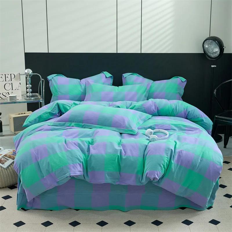 New Cotton Quilt Cover Plaid Yarn-dyed Washed Single Douvet Bed 160x210 220x240 Skin Friendly Comfortable Large Size Bedding