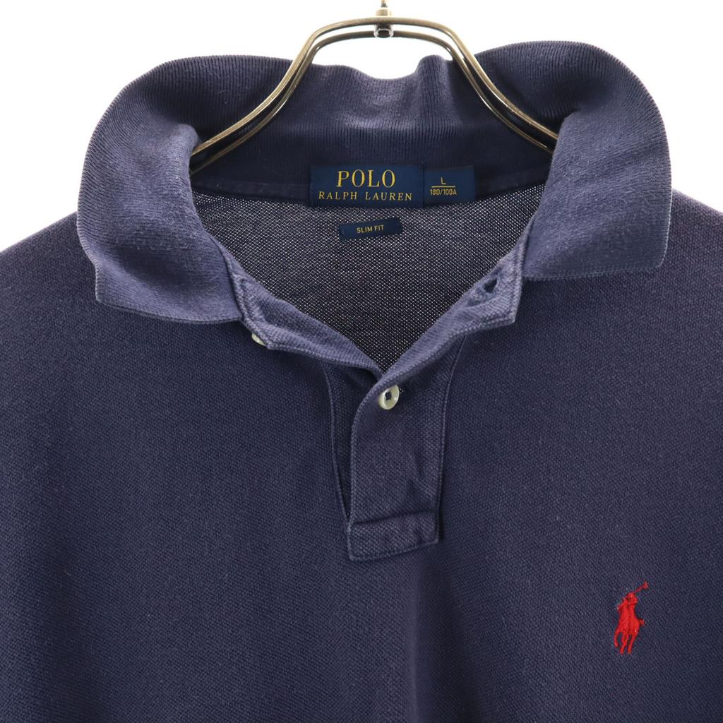 Polo Ralph Lauren Short Sleeve Polo Shirt L Navy Kanoko Fabric Men's Used