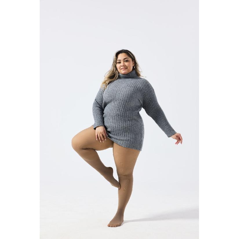 Plus Size Black Sheer Fleece Lined Tights Transparent Women's Semi-Transparent Warm Pantyhose Tights