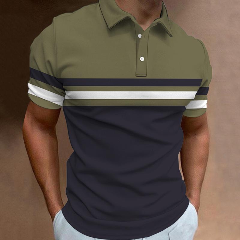 Men New Summer Casual Lapel Button Polo Shirt .