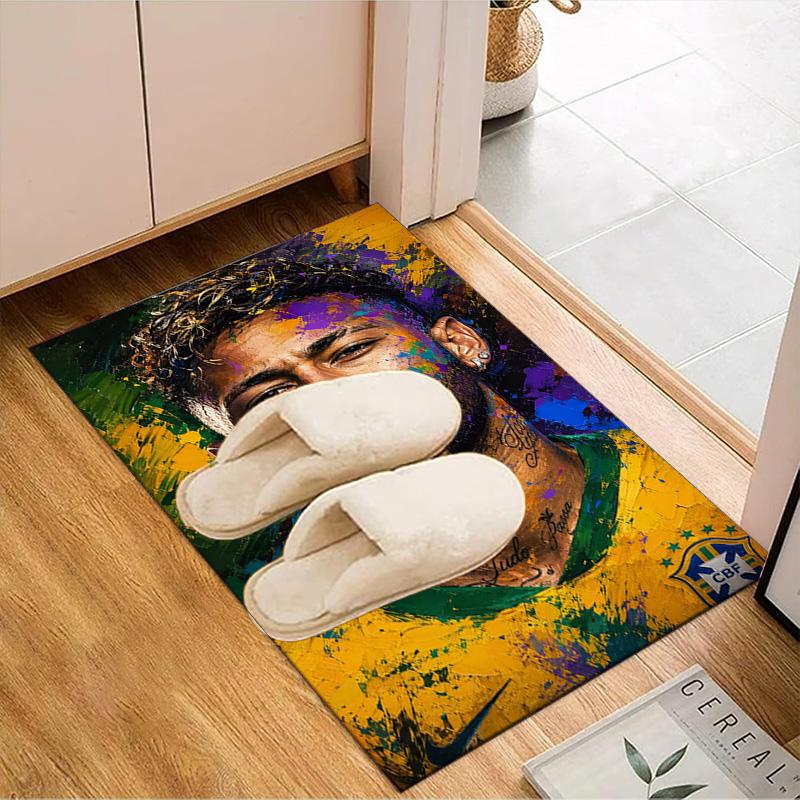 Glücklicher Fußball Neymar Reise Teppich Spiel Teppich, Fußmatte für Schlafzimmer Wohnzimmer Eingangsbereich Teppich, Wohnkultur Idee Geschenk für Weihnachten Geburtstag
